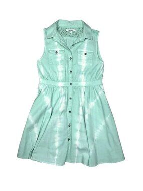 DKNY Girls Mint Tie Dye Dress Medium (10-12) Button Front Sleeveless Summer